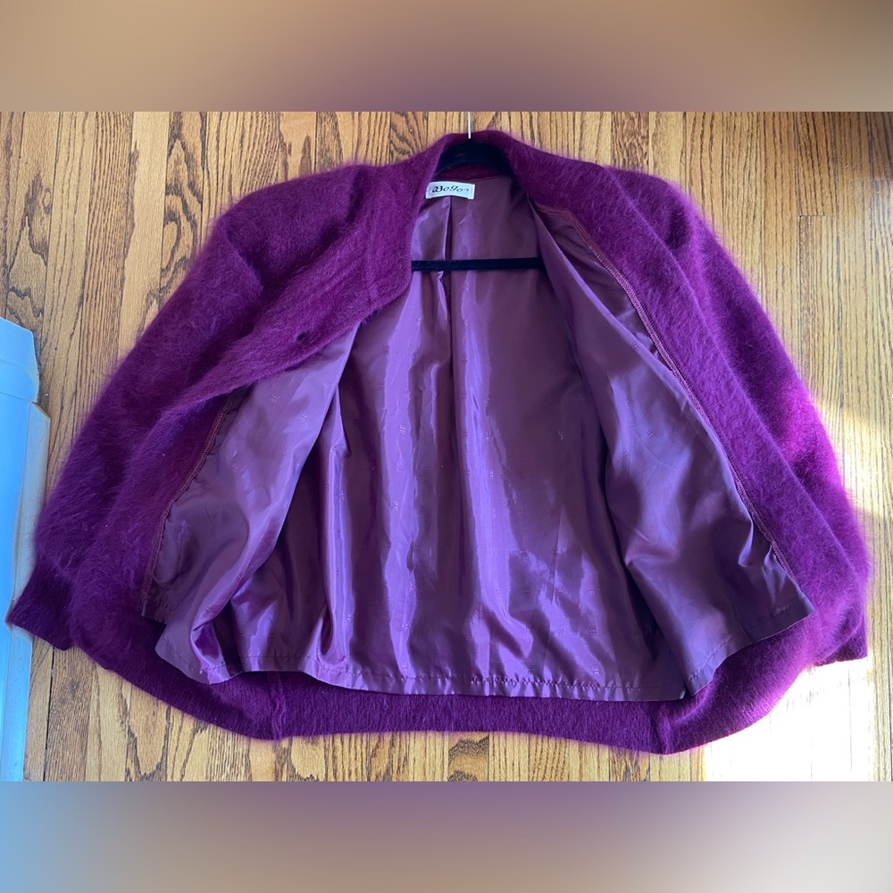 Vintage 1980’s Women's Size L Deep  Burgundy/Purple Furry Cardigan - Picture 6 of 7